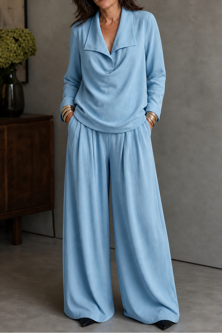 Maribel Elegant Ribbed Knit Draped Top and Trouser Set - image 4