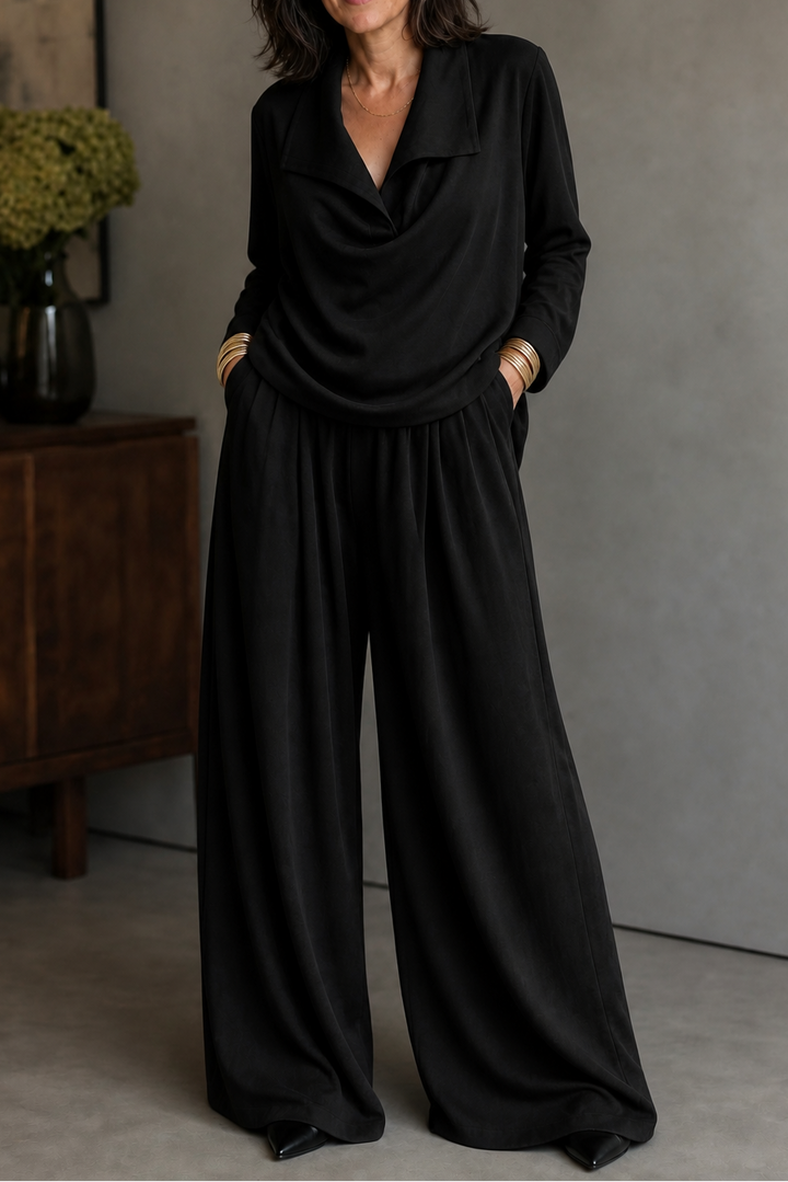 Maribel Elegant Ribbed Knit Draped Top and Trouser Set - image 5