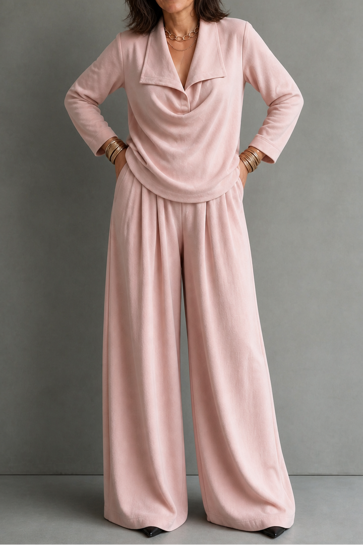 Maribel Elegant Ribbed Knit Draped Top and Trouser Set - image 6