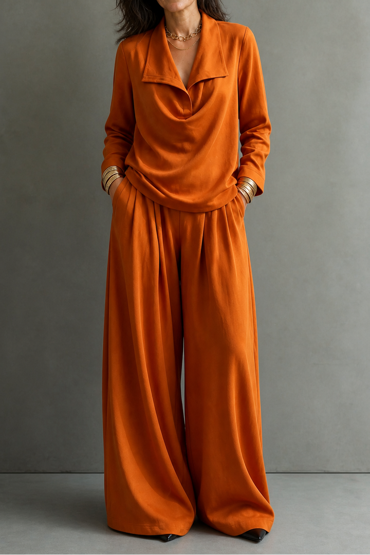 Maribel Elegant Ribbed Knit Draped Top and Trouser Set - image 7