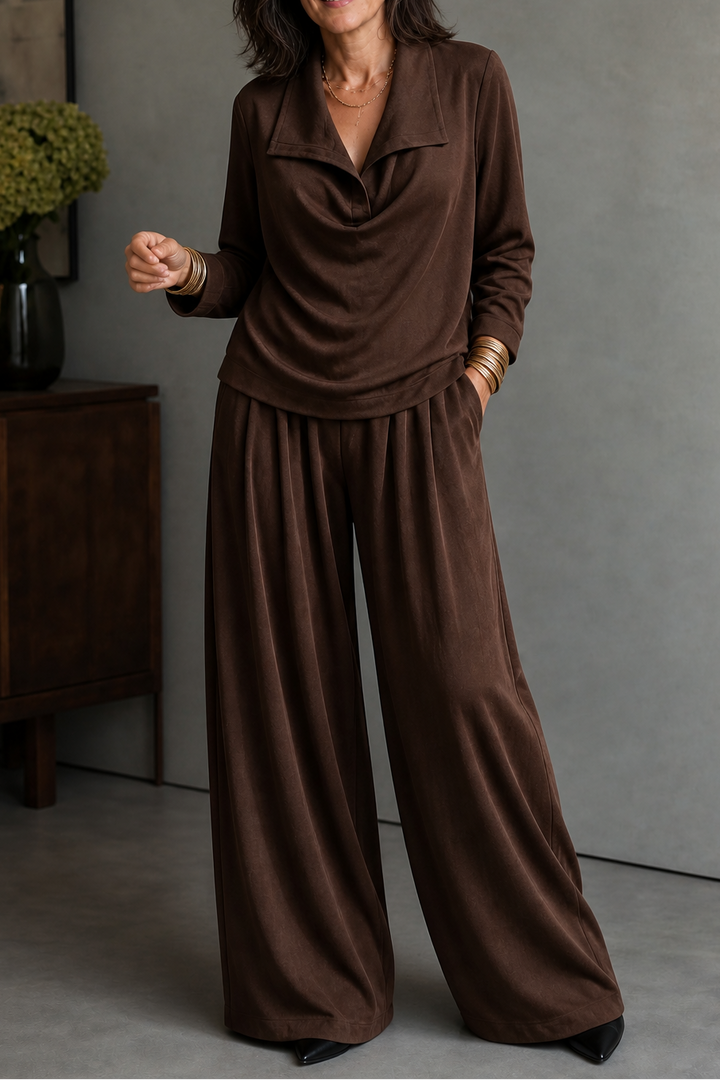 Maribel Elegant Ribbed Knit Draped Top and Trouser Set - image 8