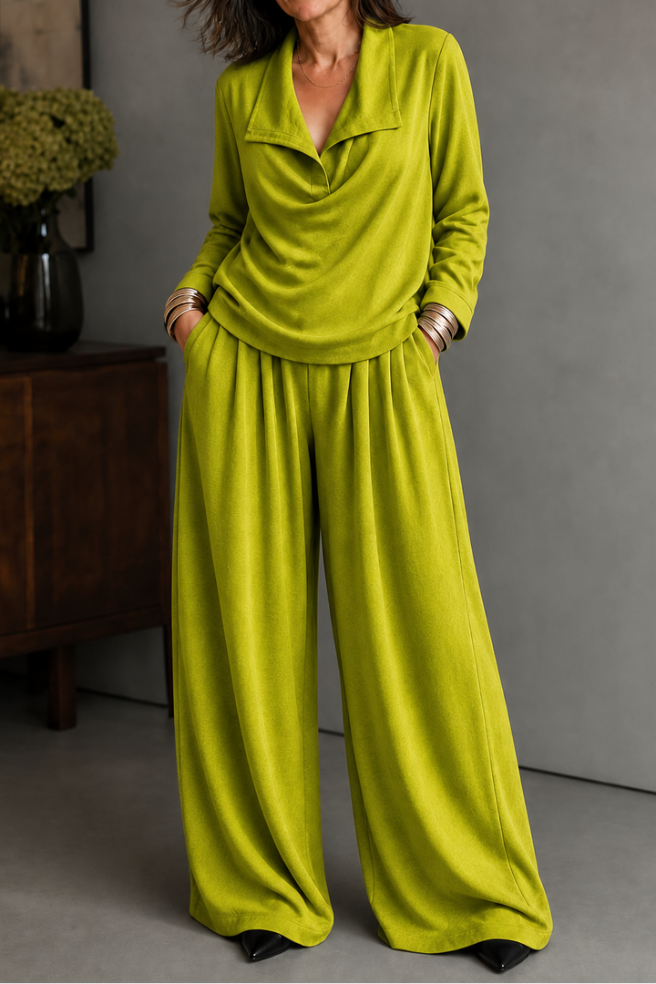 Maribel Elegant Ribbed Knit Draped Top and Trouser Set - image 9