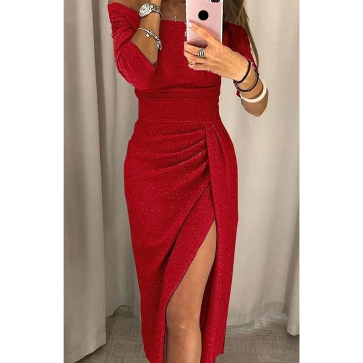 Silvana pleated sequin cocktail dress in red