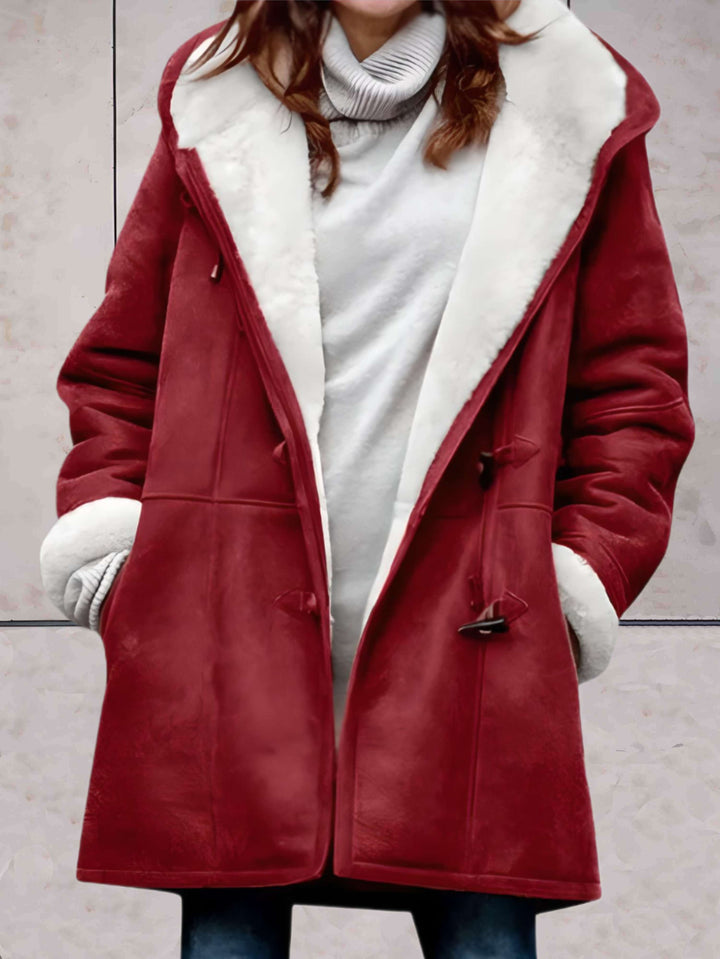 Pernille hooded suede look coat with sherpa lining – image 4