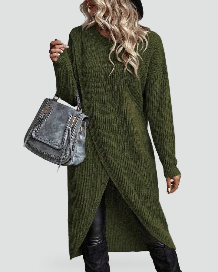 Tessa knitted dress with asymmetric hem