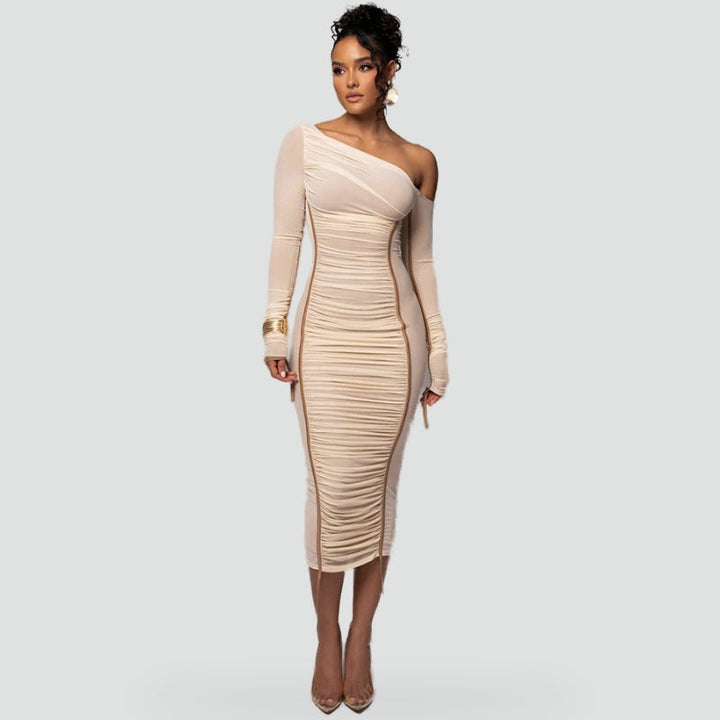 Leonora ruched bodycon midi dress in white