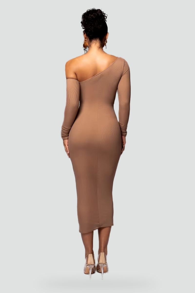 Leonora ruched bodycon midi dress, front view