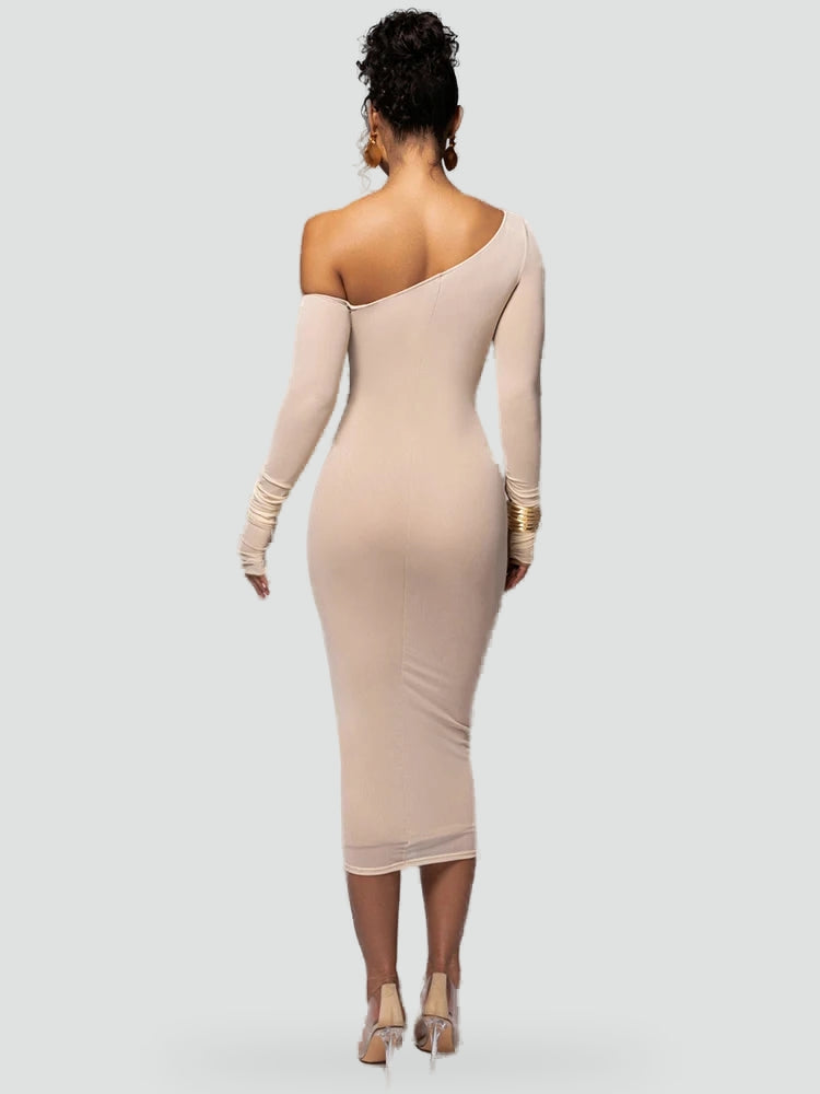 Leonora ruched bodycon midi dress, close up