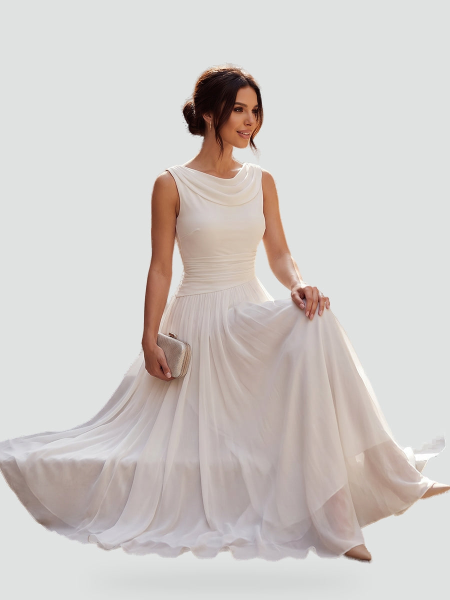 Vivienne draped neck pleated midi dress, side view