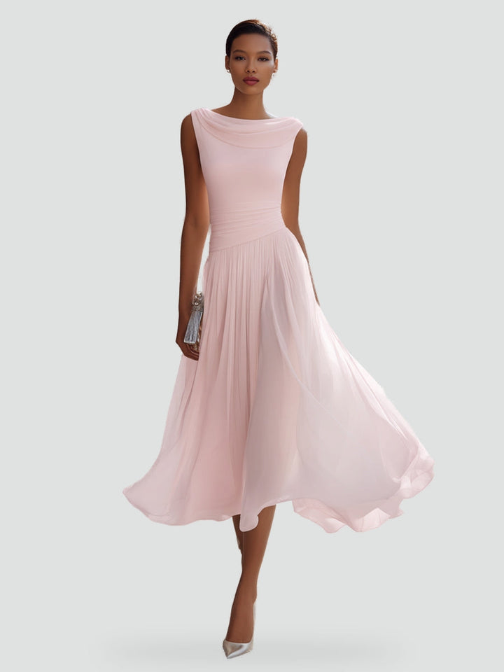 Vivienne draped neck pleated midi dress in pink