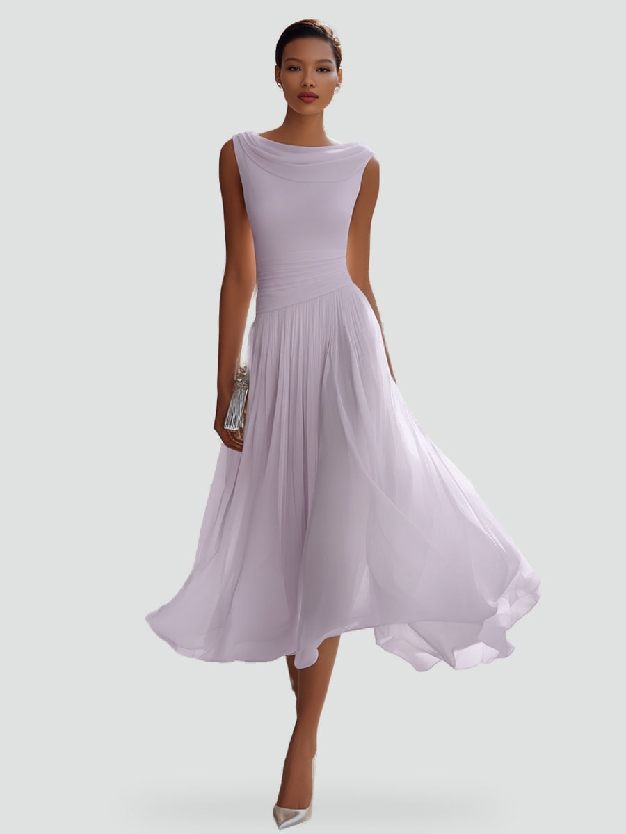 Vivienne draped neck pleated midi dress in lavender