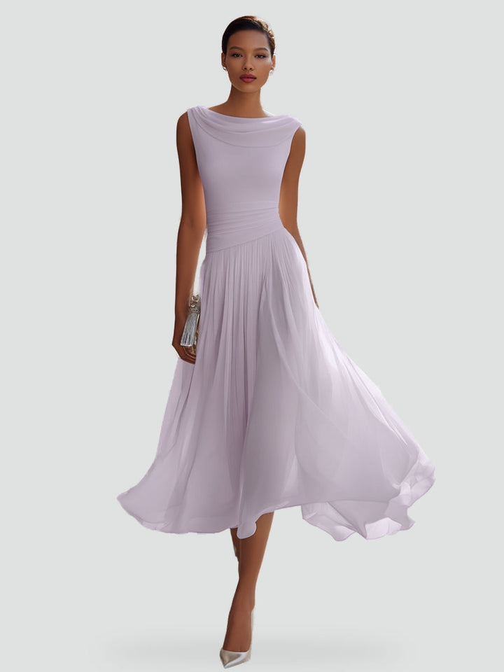 Vivienne draped neck pleated midi dress in lavender