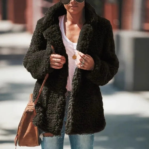 Tia teddy coat with notch lapels – image 2