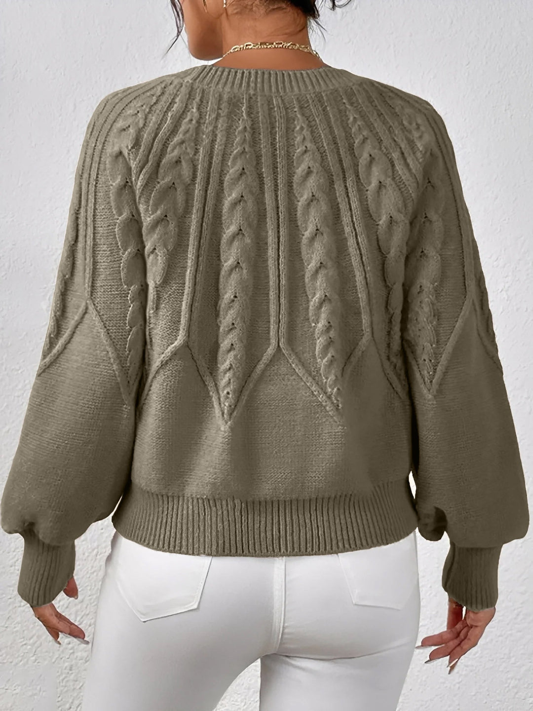 Ragna cable knit V neck jumper with balloon sleeves – image 3