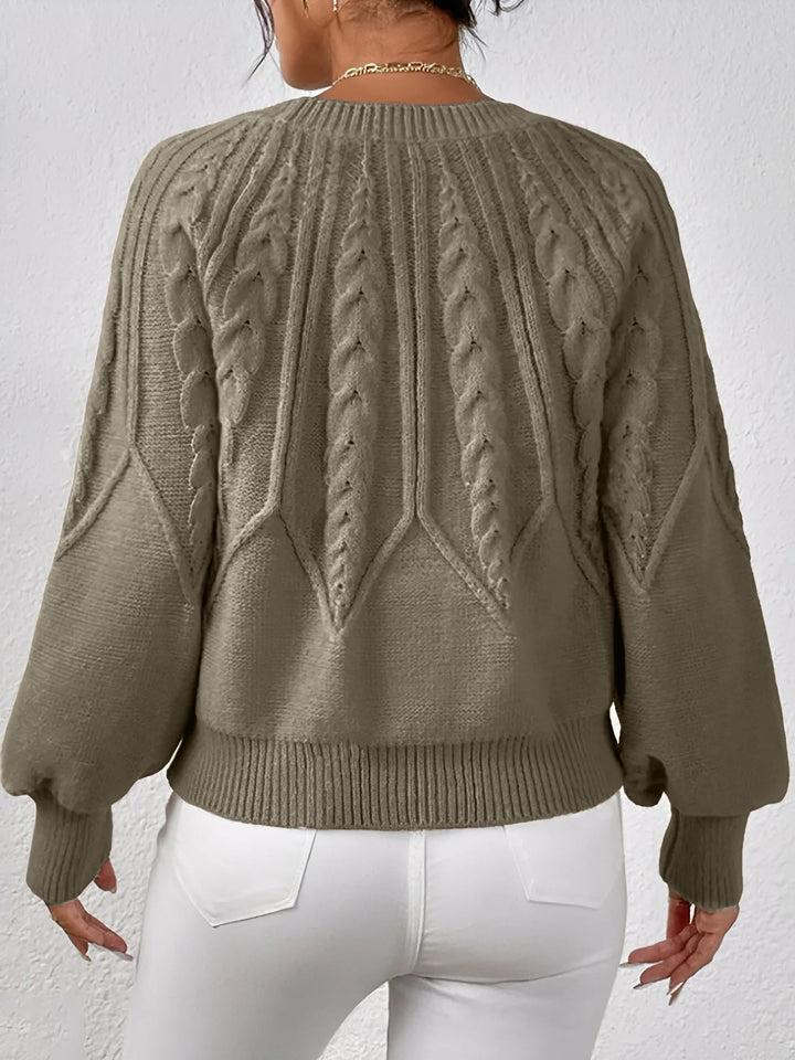 Ragna cable knit V neck jumper with balloon sleeves – image 3