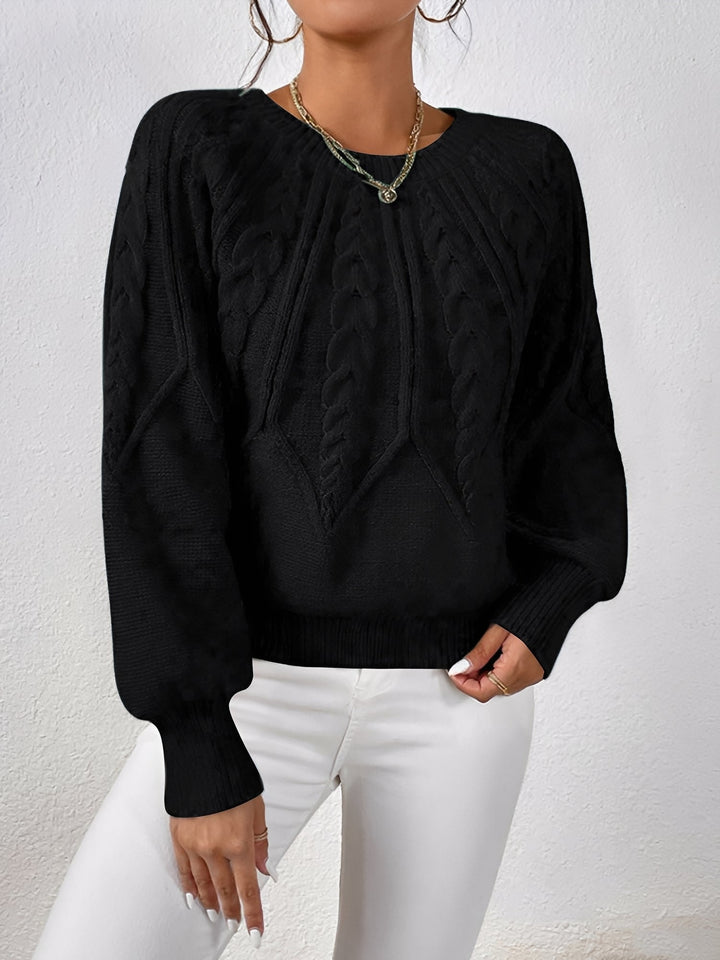 Ragna cable knit V neck jumper with balloon sleeves – image 4