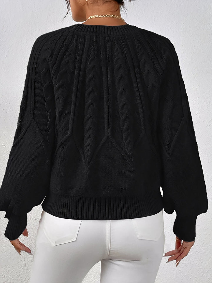 Ragna cable knit V neck jumper with balloon sleeves – image 5