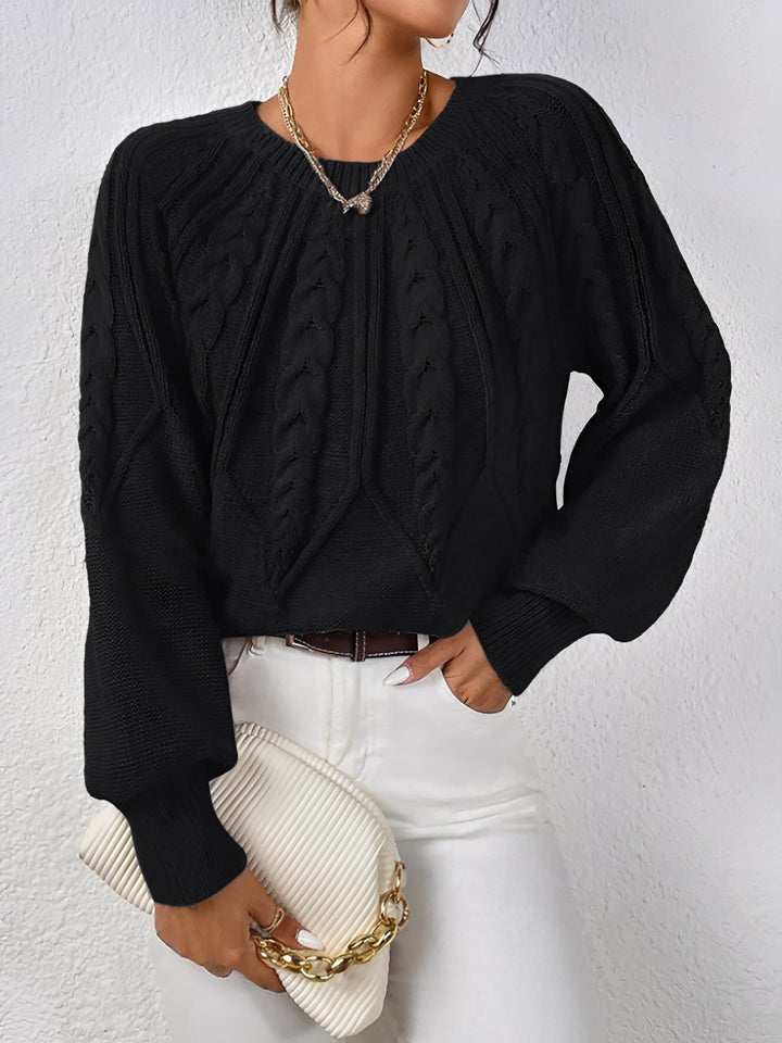 Ragna cable knit V neck jumper with balloon sleeves – image 6