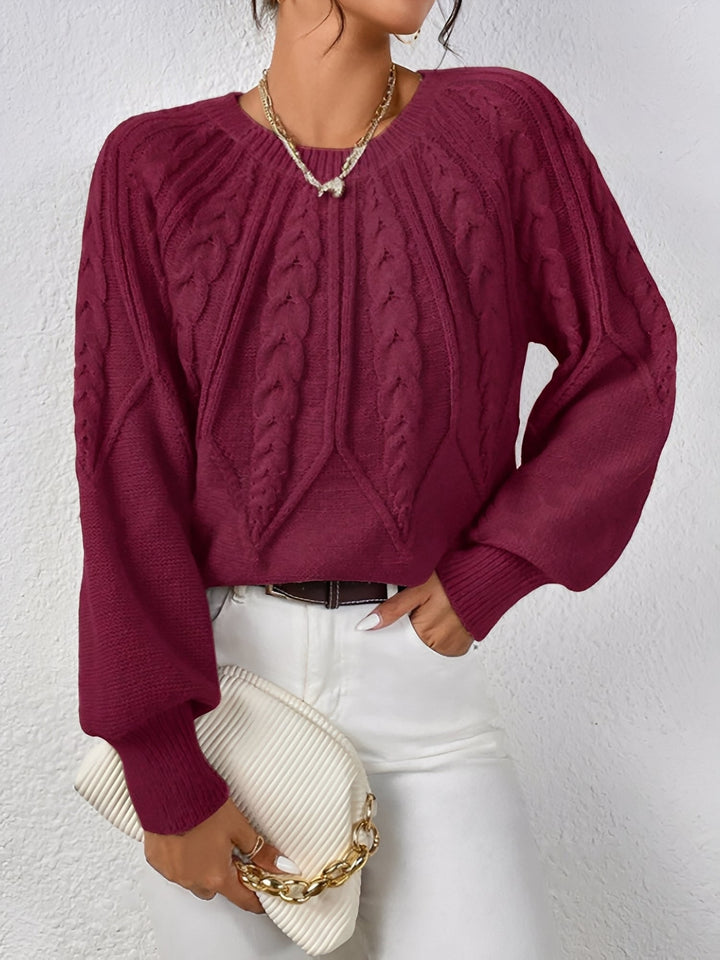 Ragna cable knit V neck jumper with balloon sleeves – image 7
