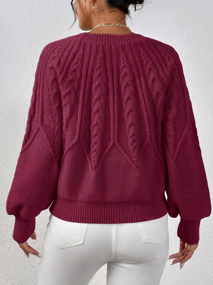 Ragna cable knit V neck jumper with balloon sleeves – image 8