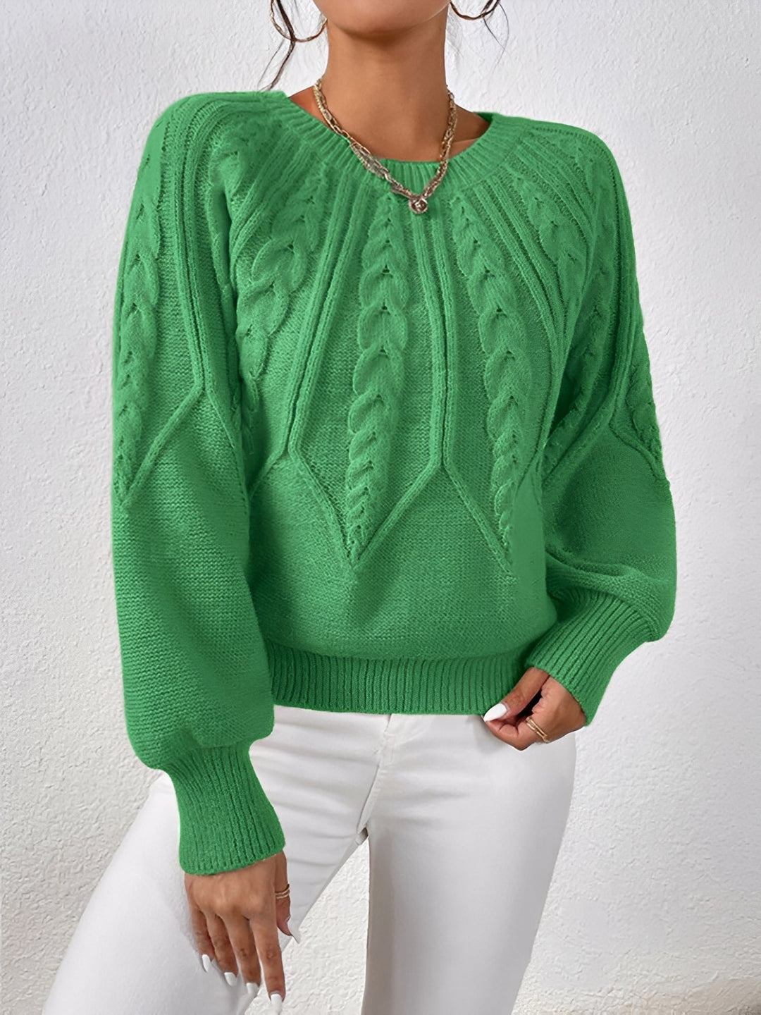 Ragna cable knit V neck jumper with balloon sleeves – image 10
