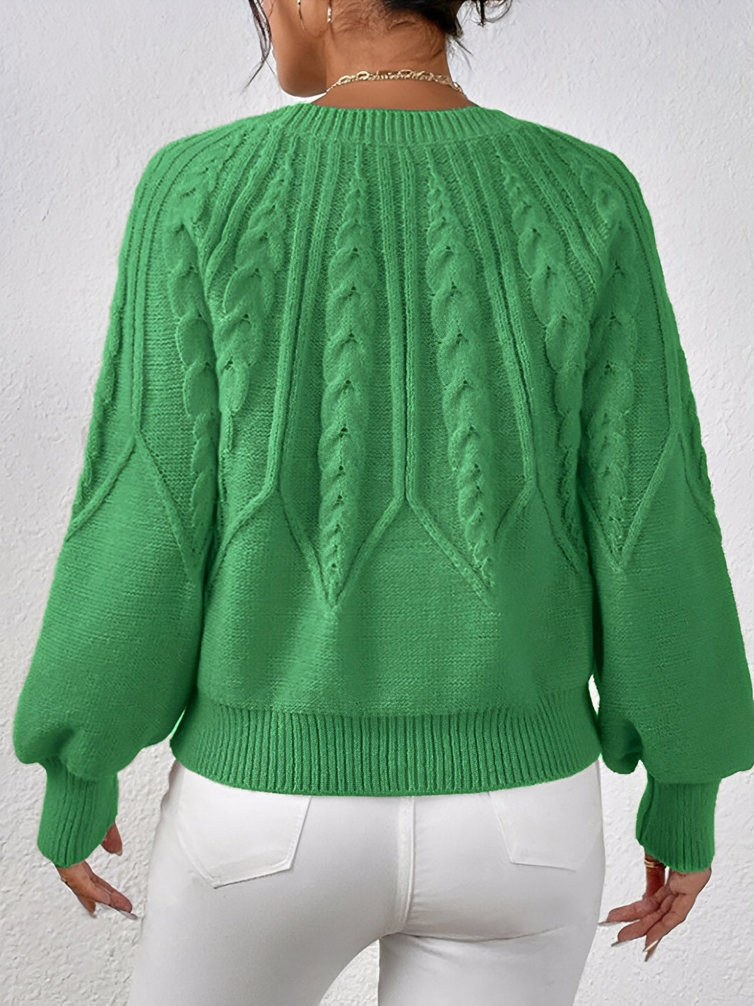 Ragna cable knit V neck jumper with balloon sleeves – image 11