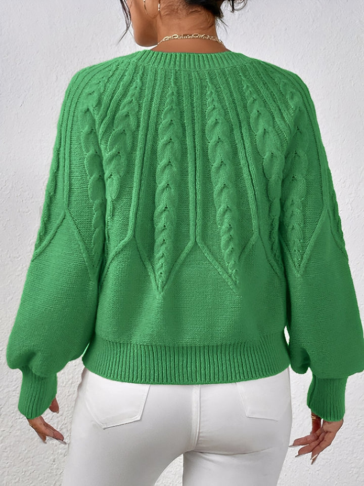 Ragna cable knit V neck jumper with balloon sleeves – image 11
