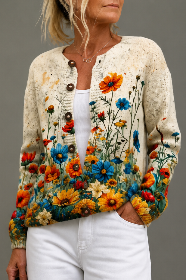 Alys Elegant Painterly Floral Open Front Cardigan - image 11