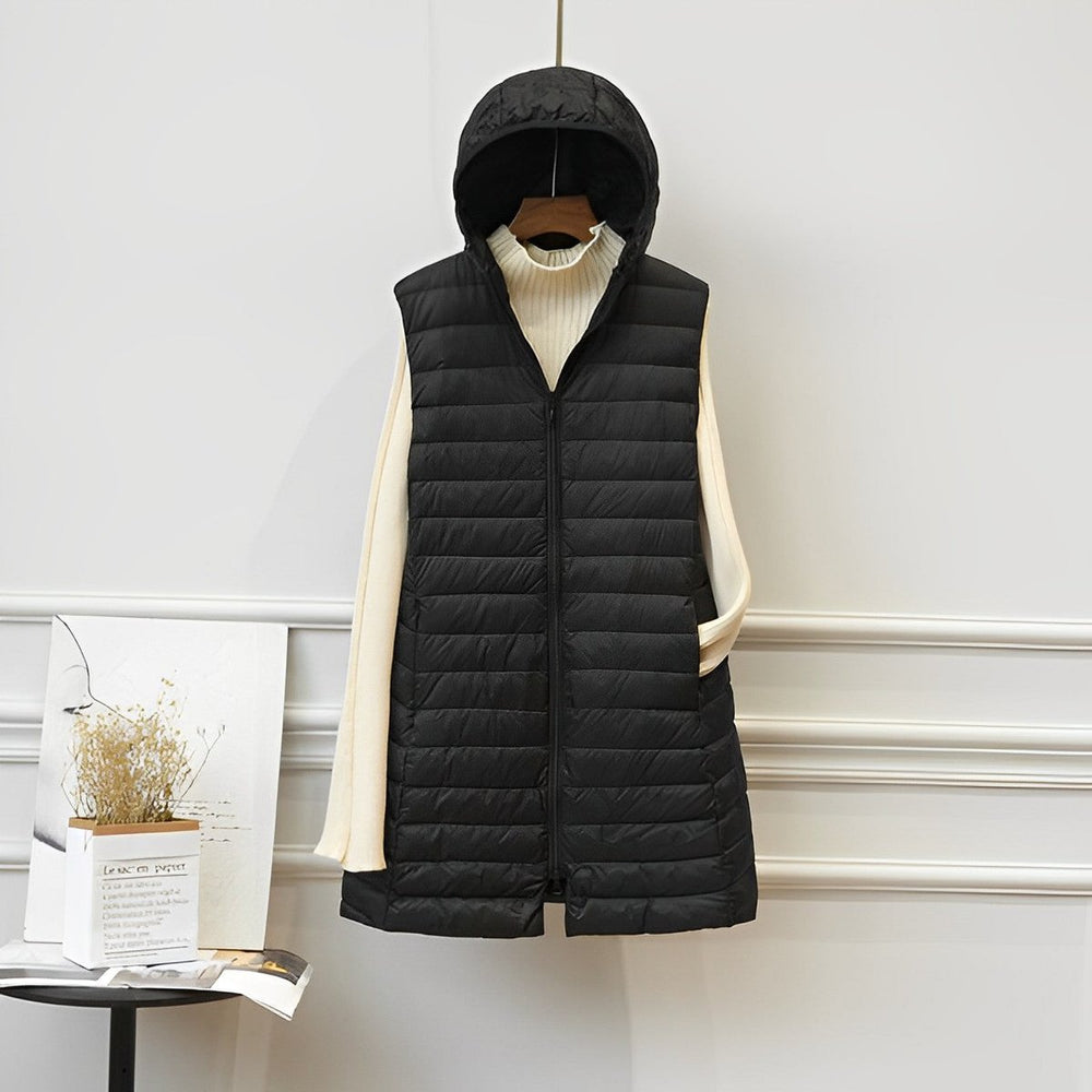 Davina hooded quilted long gilet – image 2