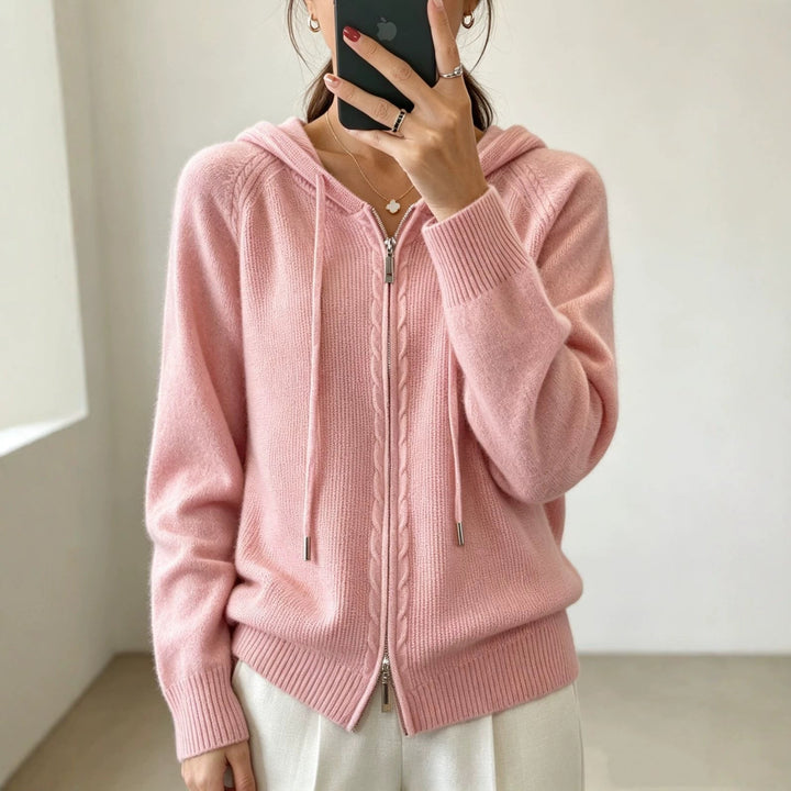 Calista Elegant Fine Knit Zip Up Hooded Cardigan - image 10