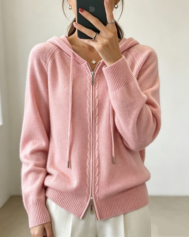 Calista Elegant Fine Knit Zip Up Hooded Cardigan - image 2