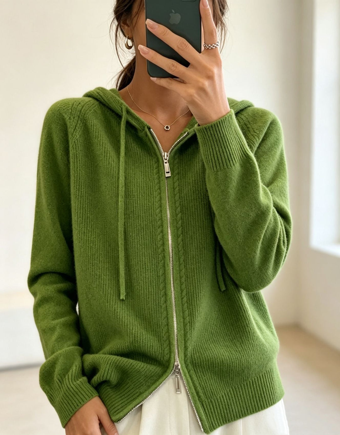 Calista Elegant Fine Knit Zip Up Hooded Cardigan - image 3