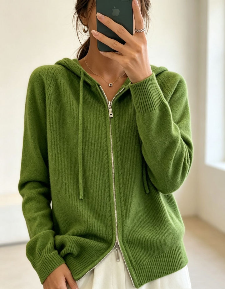 Calista Elegant Fine Knit Zip Up Hooded Cardigan - image 3