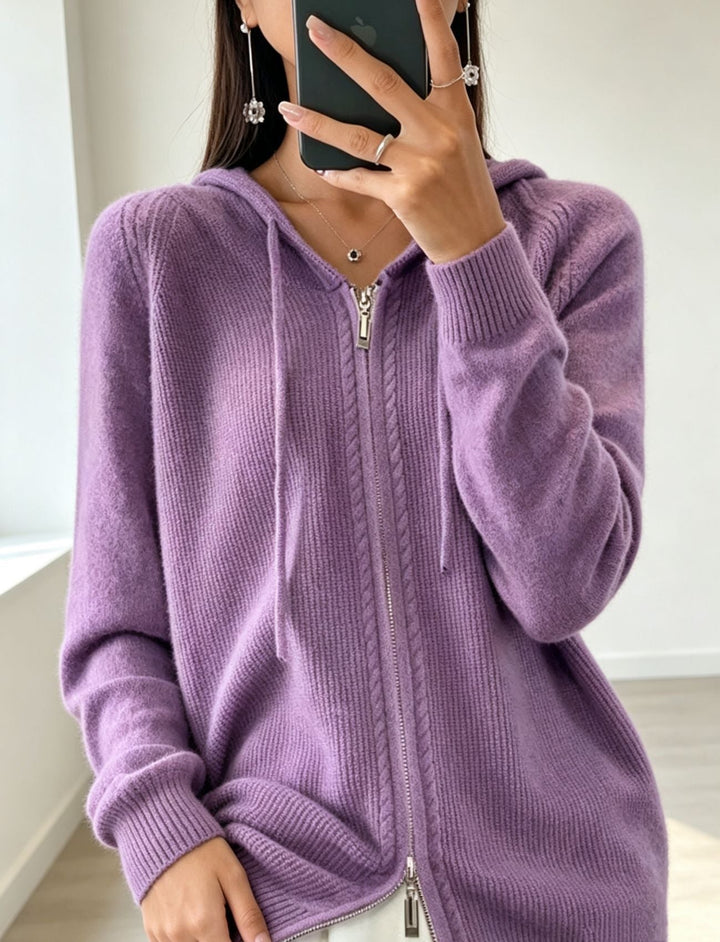 Calista Elegant Fine Knit Zip Up Hooded Cardigan - image 4