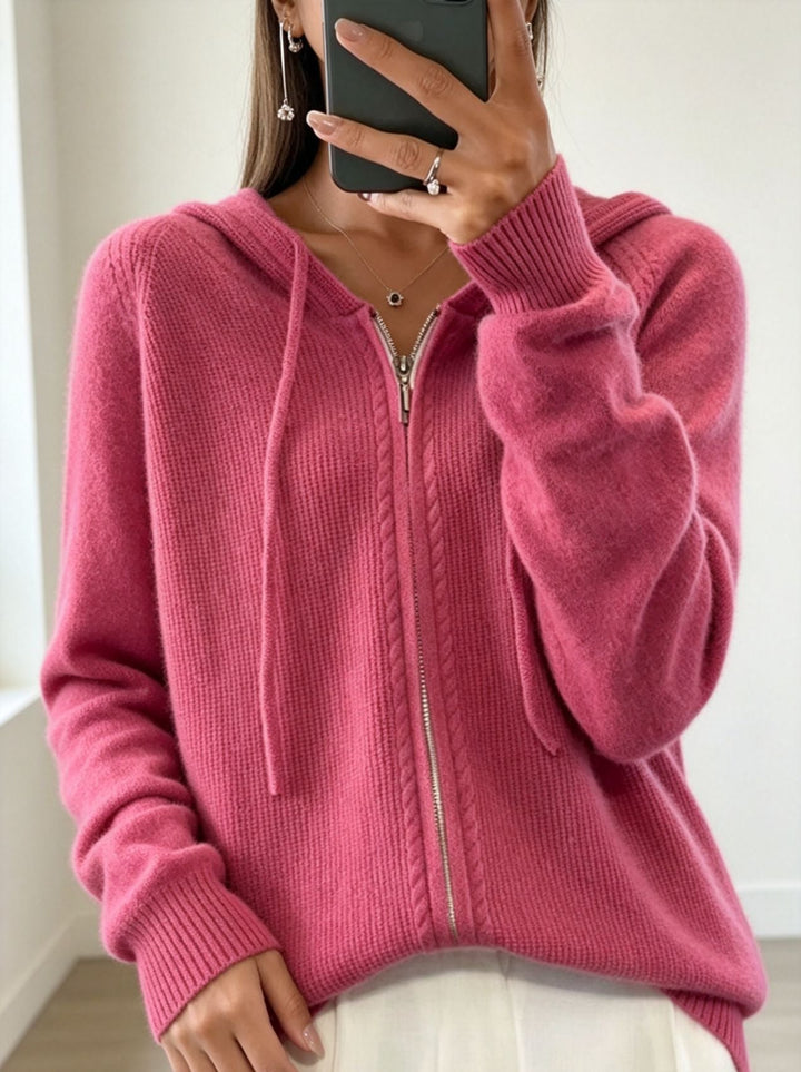 Calista Elegant Fine Knit Zip Up Hooded Cardigan - image 5