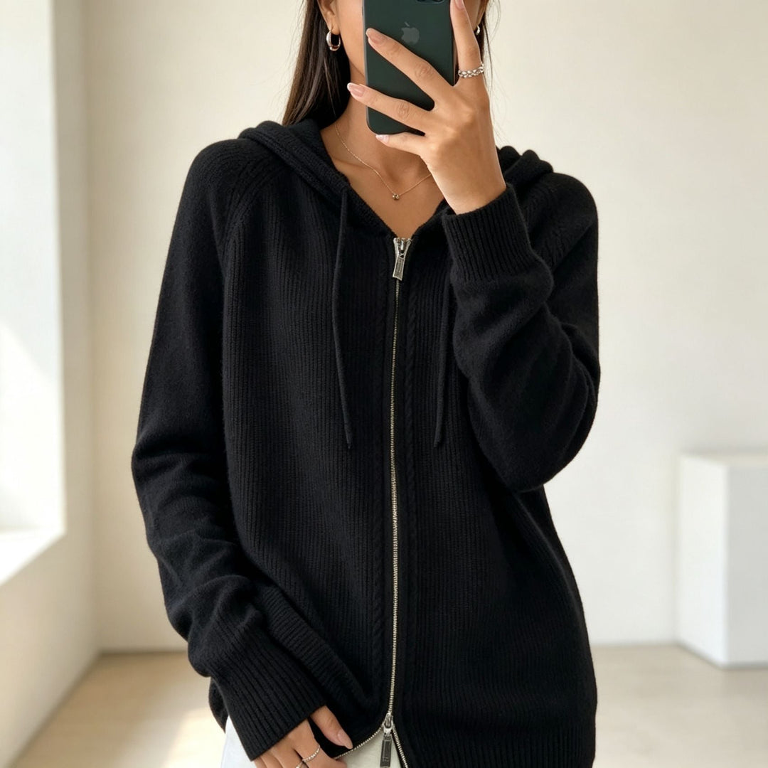Calista Elegant Fine Knit Zip Up Hooded Cardigan - image 6