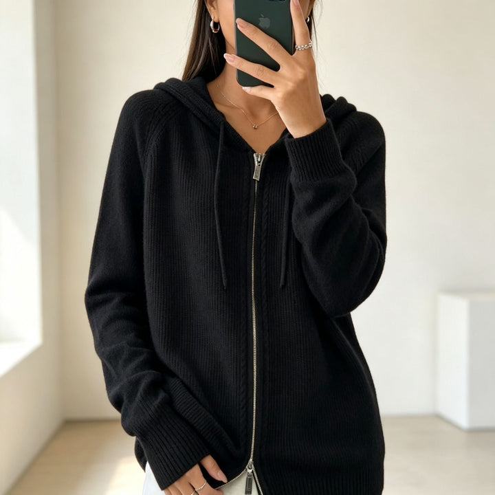 Calista Elegant Fine Knit Zip Up Hooded Cardigan - image 6