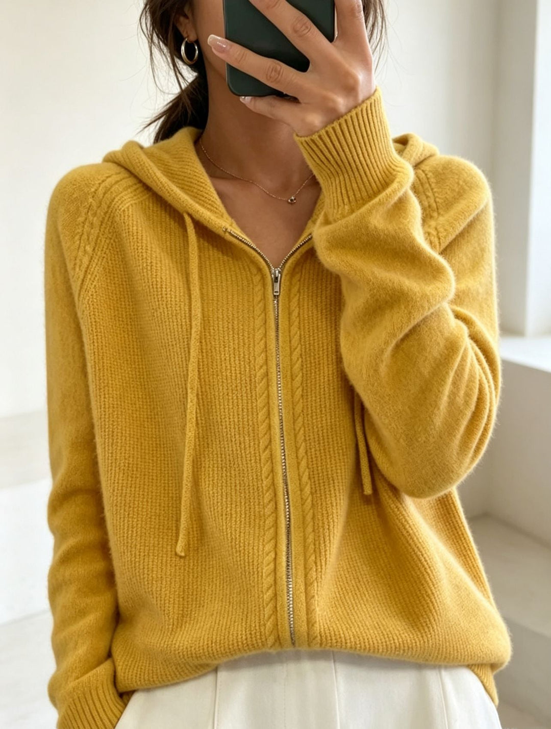 Calista Elegant Fine Knit Zip Up Hooded Cardigan - image 8