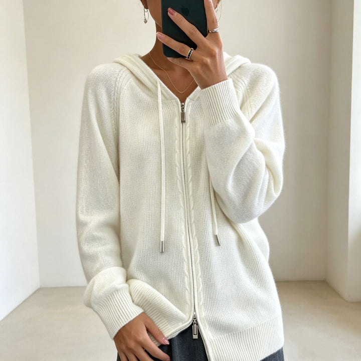 Calista Elegant Fine Knit Zip Up Hooded Cardigan - image 9