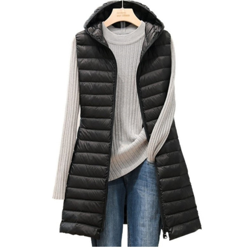 Aileen lightweight long hooded gilet – image 2