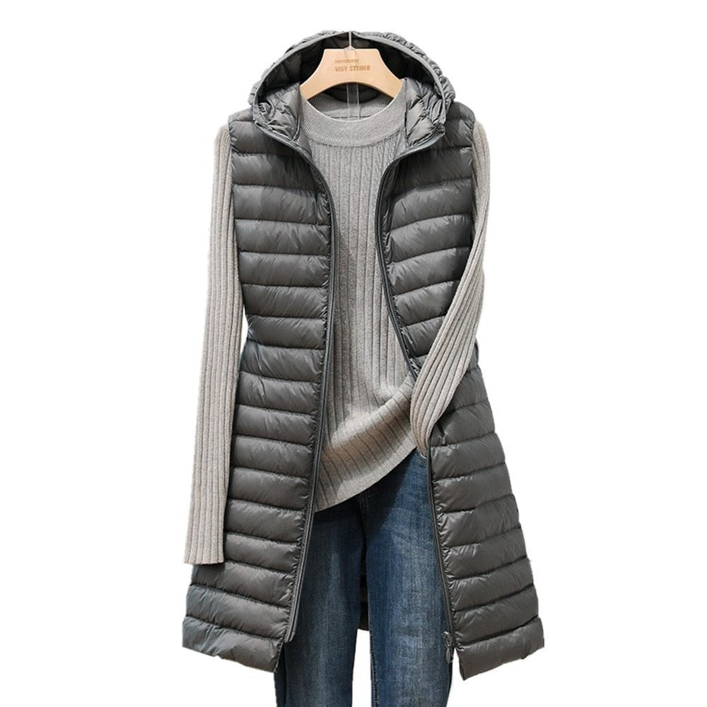 Aileen lightweight long hooded gilet – image 3