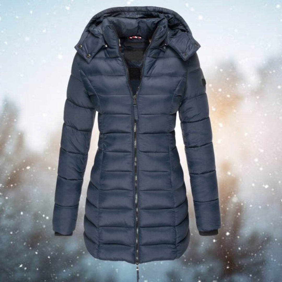Iris Elegant Long Hooded Quilted Puffer Coat