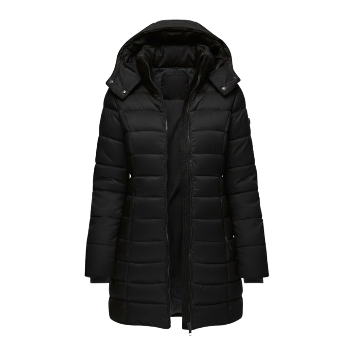 Clemence Elegant Mid Length Hooded Quilted Parka