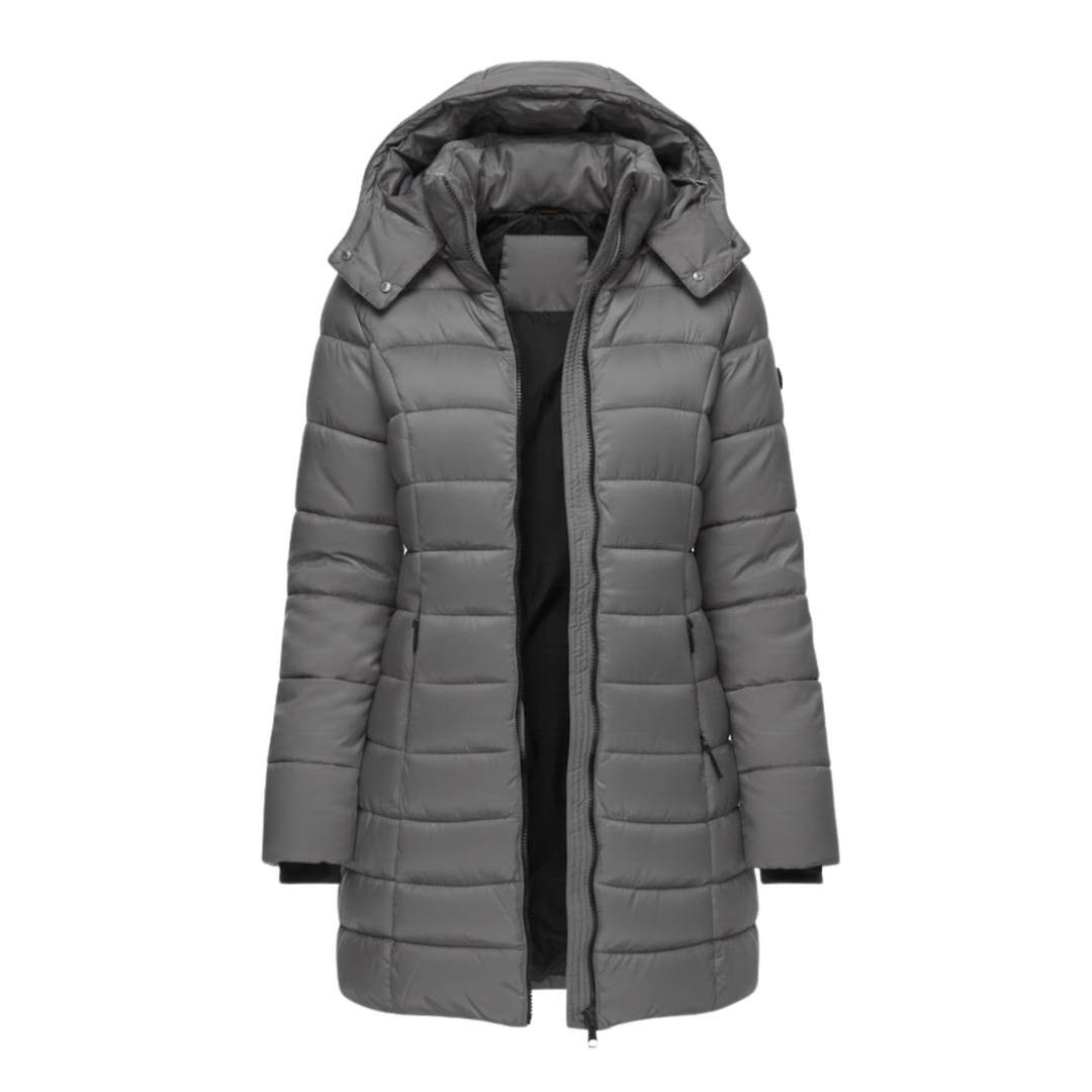 Clemence Elegant Mid Length Hooded Quilted Parka - image 3