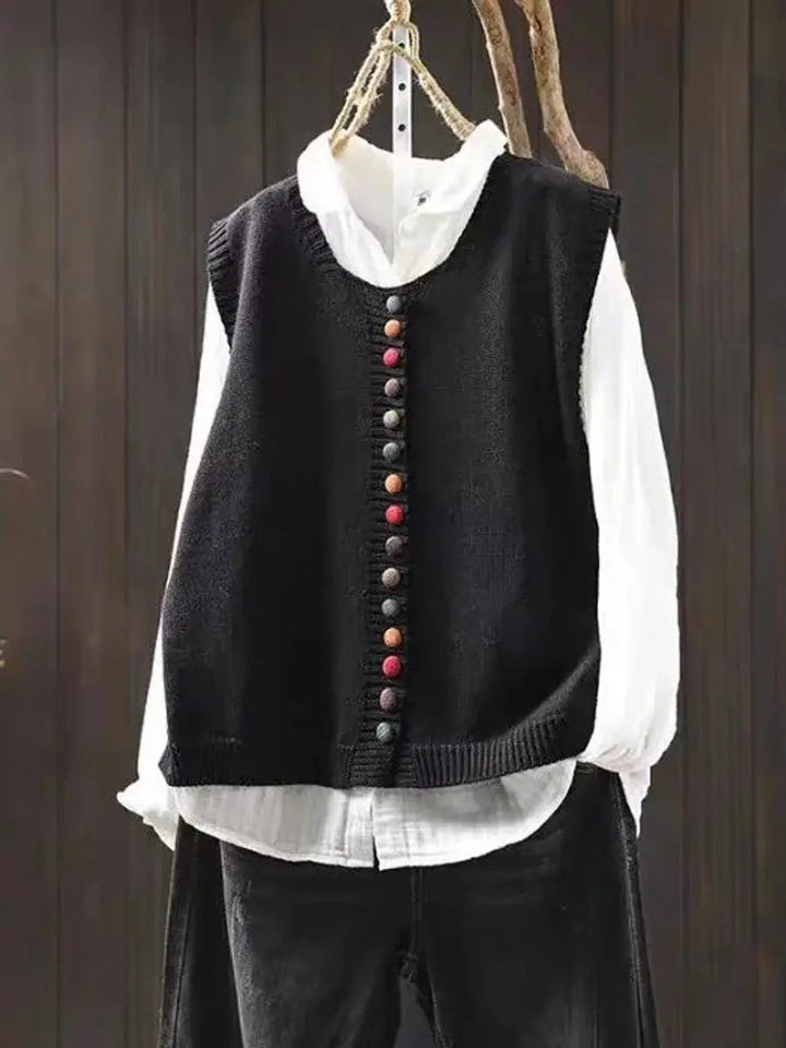Marina Elegant Knitted Vest with Colourful Buttons