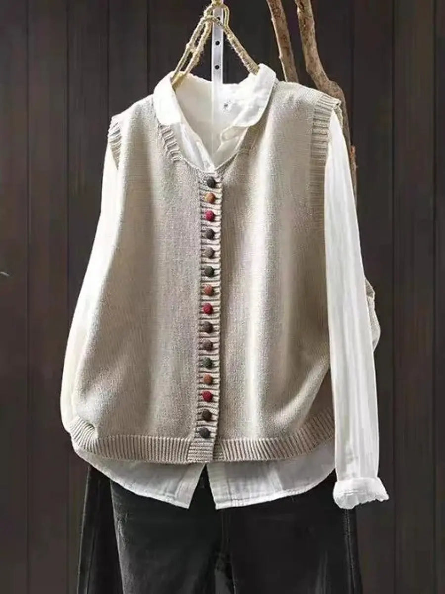 Marina Elegant Knitted Vest with Colourful Buttons - image 2