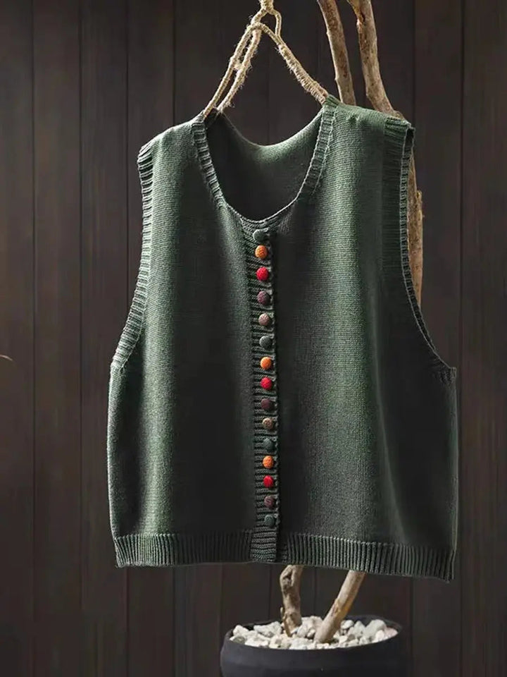 Marina Elegant Knitted Vest with Colourful Buttons - image 3