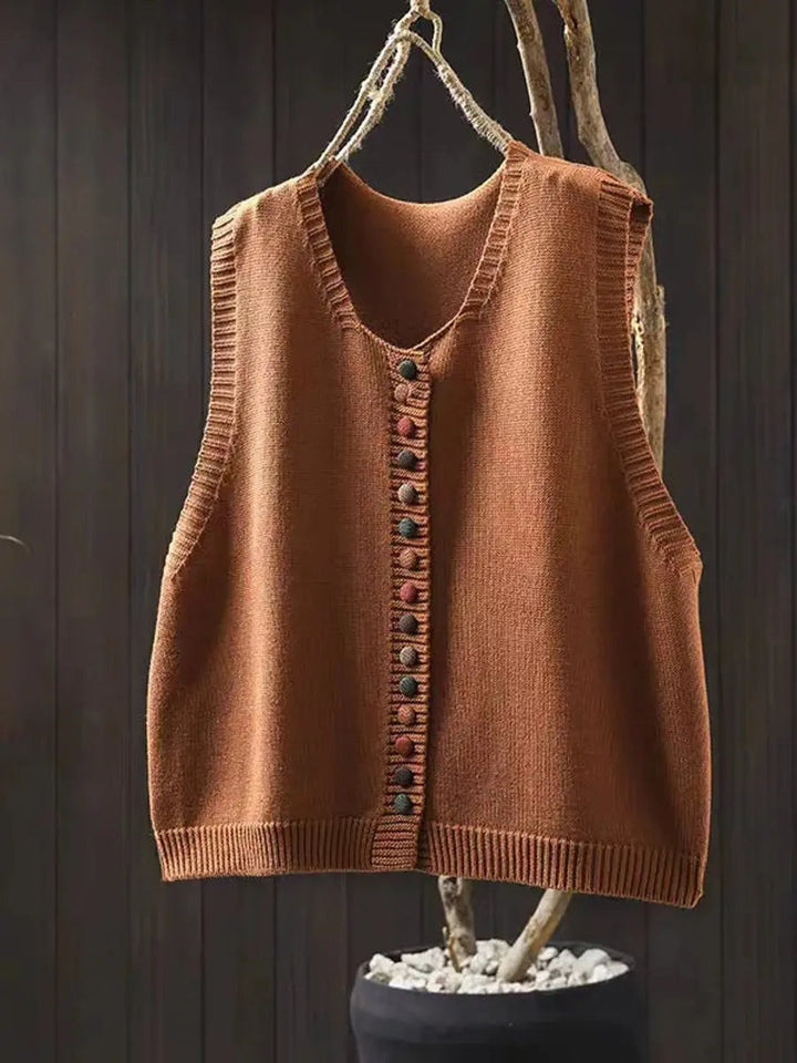 Marina Elegant Knitted Vest with Colourful Buttons - image 4