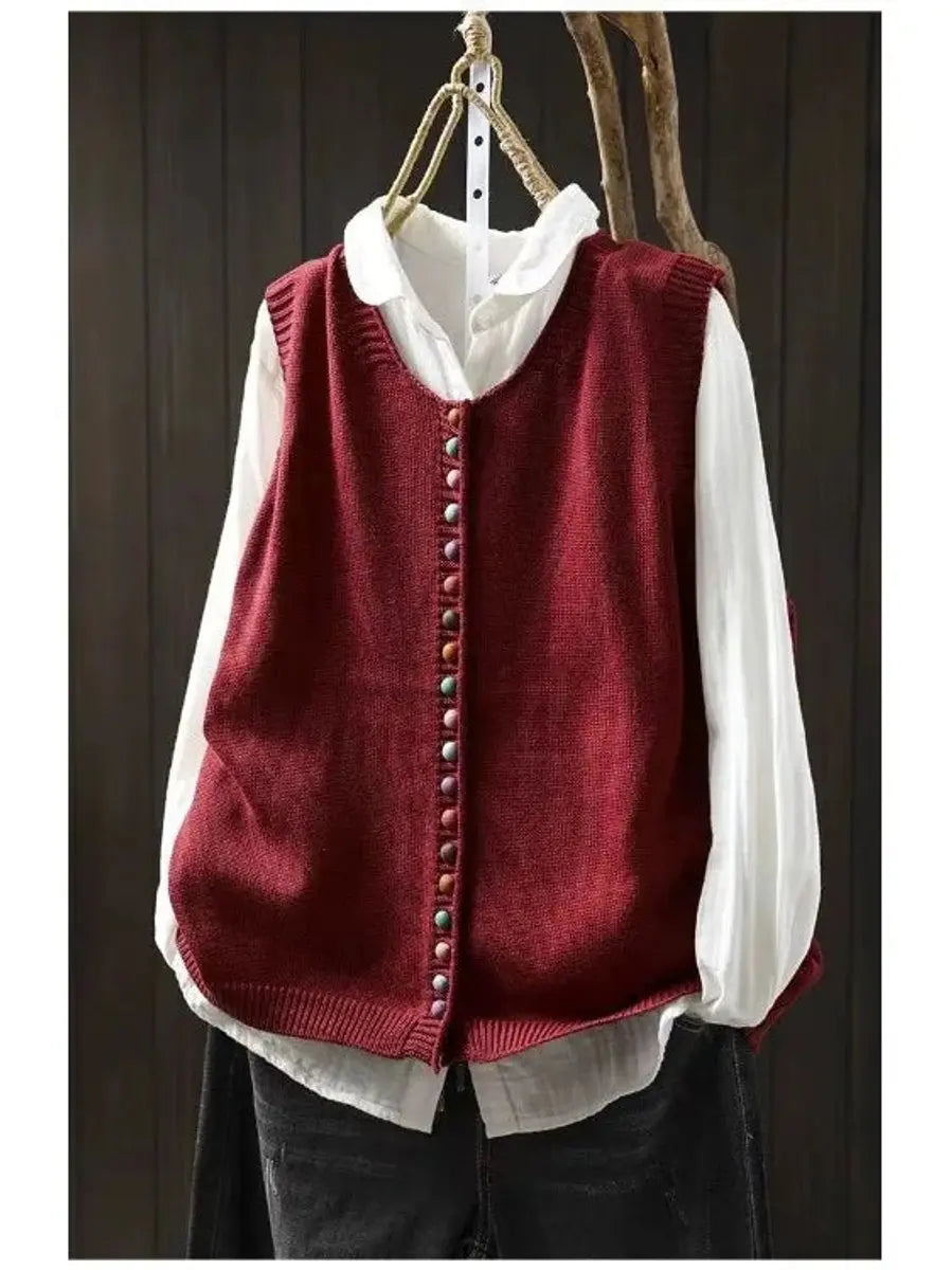 Marina Elegant Knitted Vest with Colourful Buttons - image 5