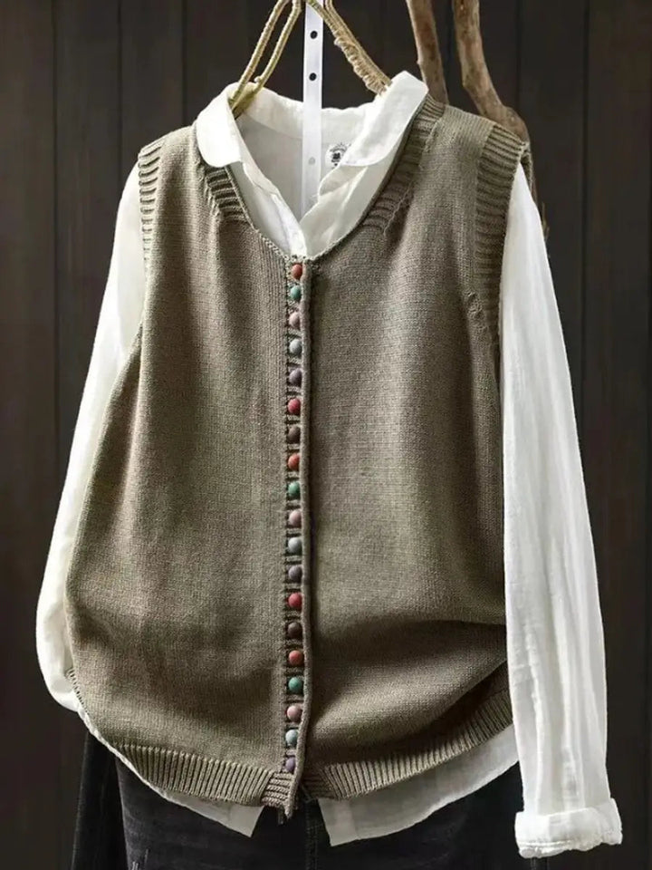 Marina Elegant Knitted Vest with Colourful Buttons - image 6